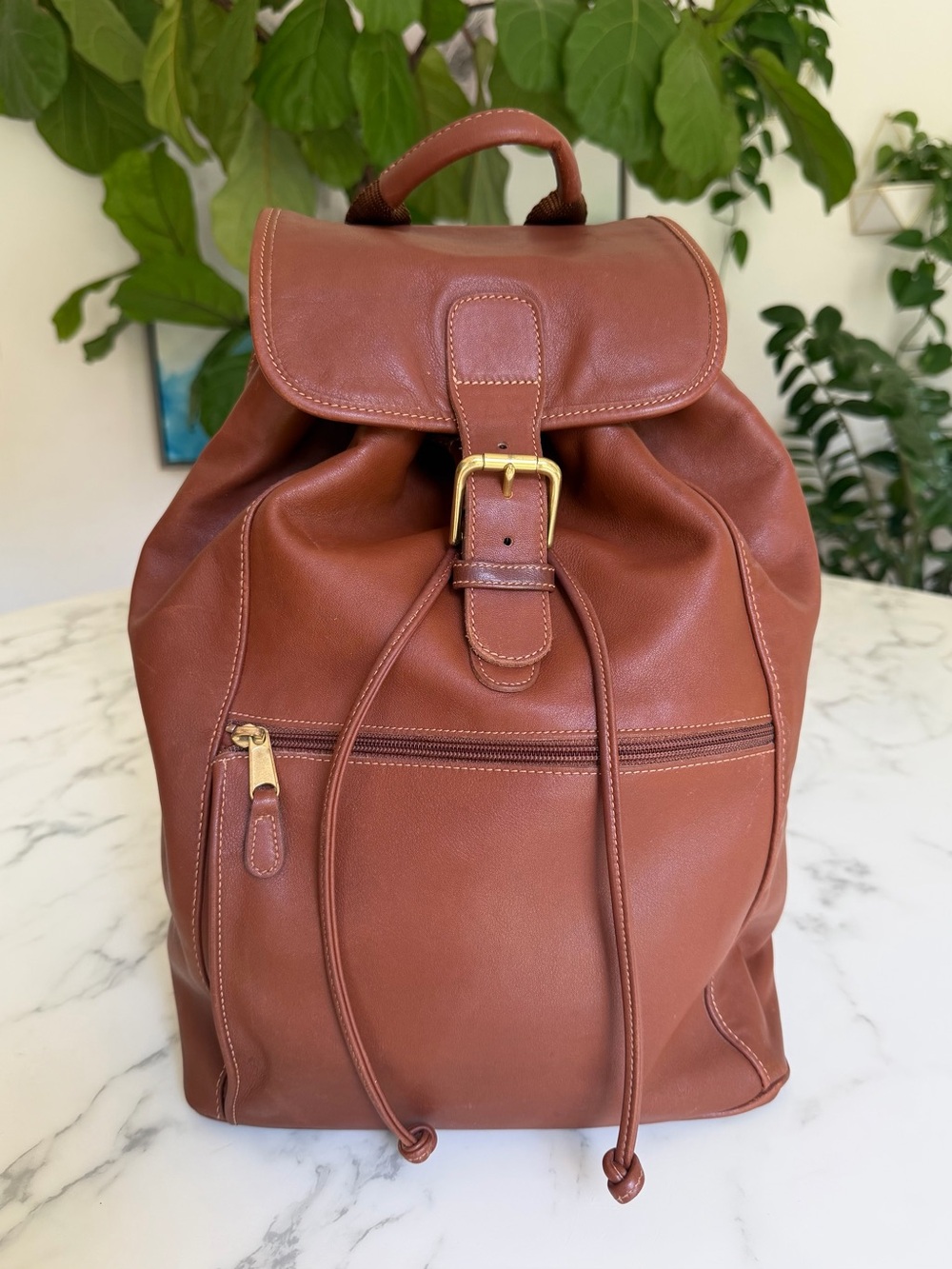 COACH Vintage Drawstring Buckle Backpack 0529 British Tan Leather USA 90's 529